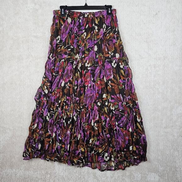 VTG Krazy Kat Maxi Skirt Medium Art To Wear Retro Fairy Pleated Floral Cottage - Picture 3 of 4